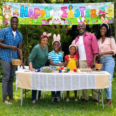 Easter Decorations Happy Easter Banner Traditional Easter Day Porch Banner Easter Yard Sign For Wall Yard Fence Spring Theme Party Indoor Outdoor
