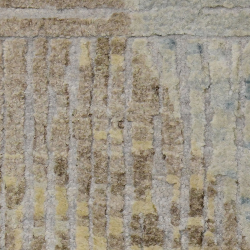 Majestic Ivory Hand-Knotted Wool-Silk 10'x14' Geometric Rug