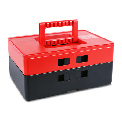2-Layer Lockable Folding Tool Box, 11.8" Plastic Portable Storage Toolbox with Tray Divider & Easy-Carry Handle