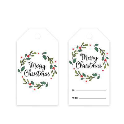  Christmas Gift Tags Merry Christmas Holly Wreath Classic Tags 60-Pack