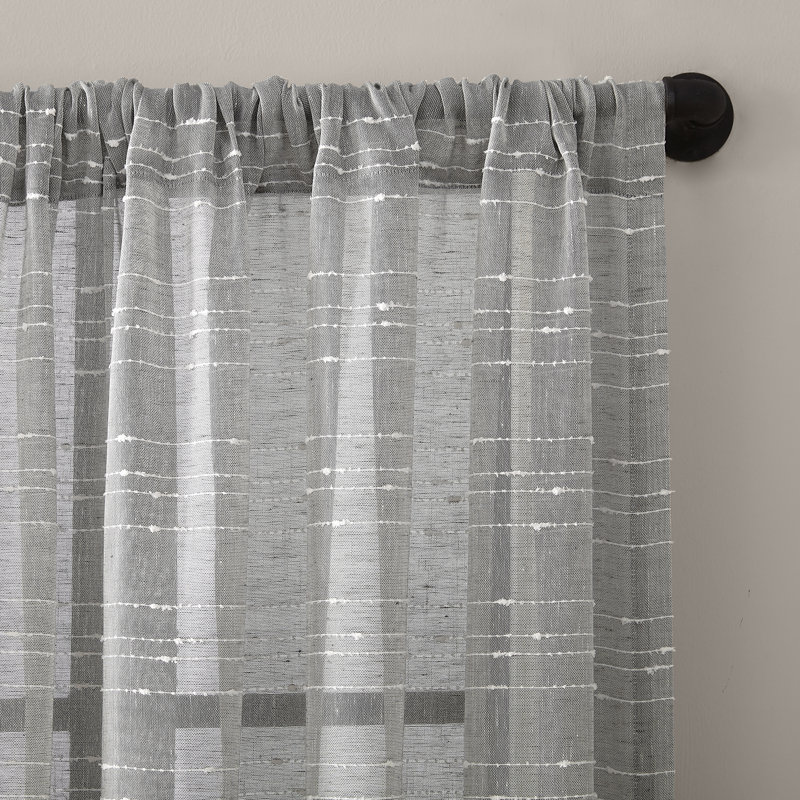 Gray Sheer Linen Blend Rod Pocket Curtain Panel