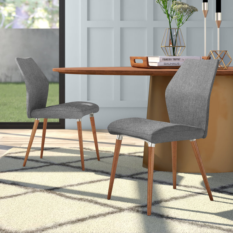 Jaeya 18.5'' H Linen Upholstered Side Chair, Grey Linen, Light Oak