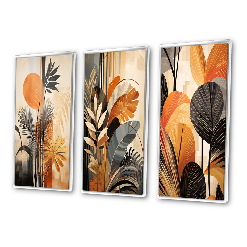 Funky Foliage in Terracotta Tones - ensemble de 3 impressions, Cadre flottant blanc, H 40 po x l 60 po