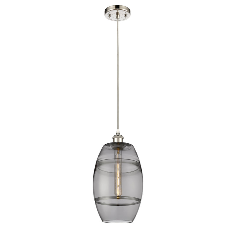 Luminaire suspendu 1 lumière Absalat, H 9,88 po x l 8 po x P 8 po, Gris fumée clair, Nickel poli