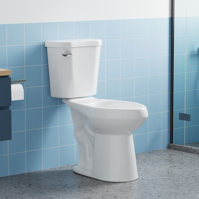 Elongated Two Piece Toilet 21 Inch Raised Seat Comfort Height Toilet Ceramic Construction with Excluded Lid Side Press Flush White