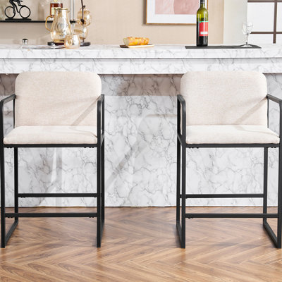 2 tabourets de bar modernes à hauteur de comptoir rembourrés avec structure en métal et revêtement beige pour îlot de cuisine, salle à manger de 2