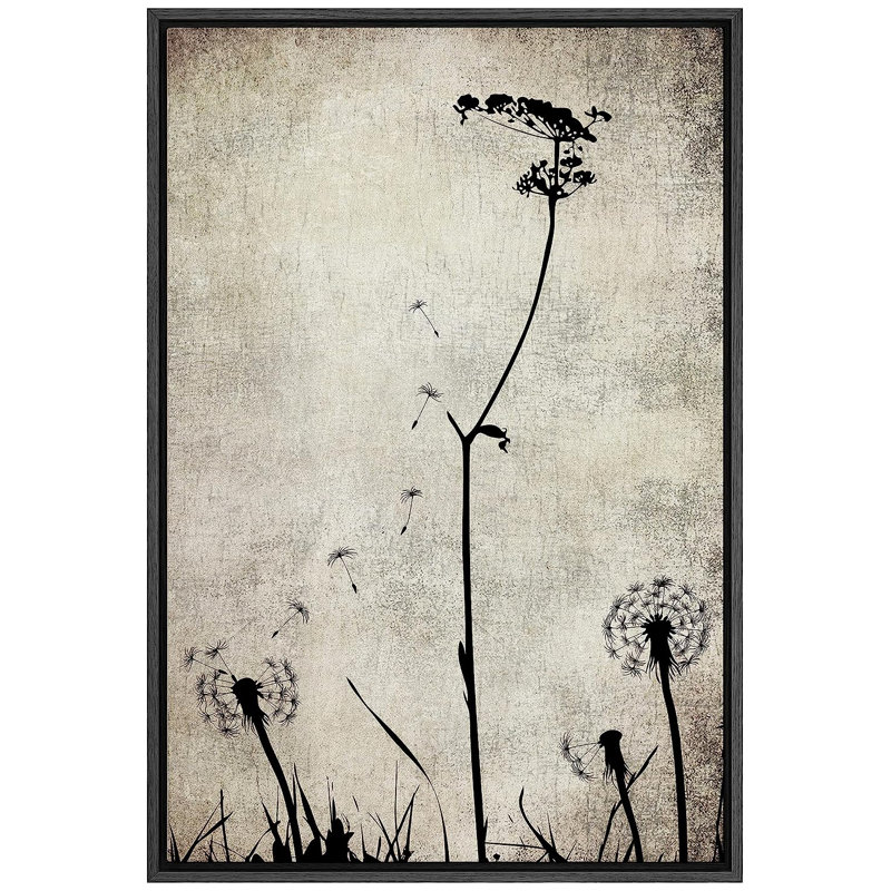 «Dark Plants Profile», reproduction d'art sur toile encadrée, pissenlits industriels dans le vent, nature sauvage