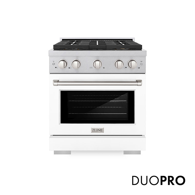 ZLINE 30 in. 4.2 cu. ft. Paramount Dual Fuel Range W/ 4 Burner DuoPro Cooktop and Electric Convection Oven in Satin Stainless Steel W/ White Matte Door