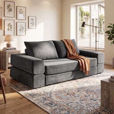 3-in-1 Convertible Sleeper Sofa Bed, Boneless Modular Floor Couch, Soft Chenille Compression Sofa, Removable Machine-Washable Covers, No Assembly Required
