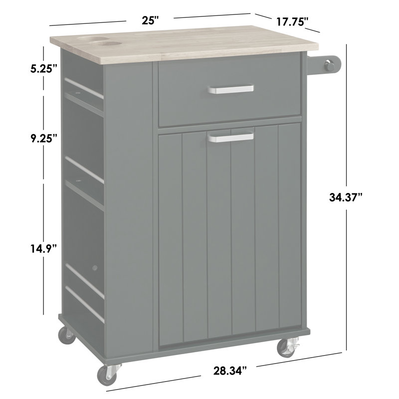 Audy Solid Wood Top Kitchen Cart, Green