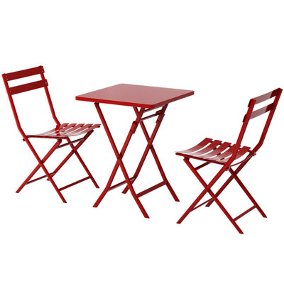 Red 3 Patio Bistro - Foldable Table & Chairs. Metal Construction, . Scratch Rust . Easy Assembly. 330 Lbs Chair Capacity. Space Saving For Bistros, Balconies 3 Pieces. Construction. Saving. Ideal