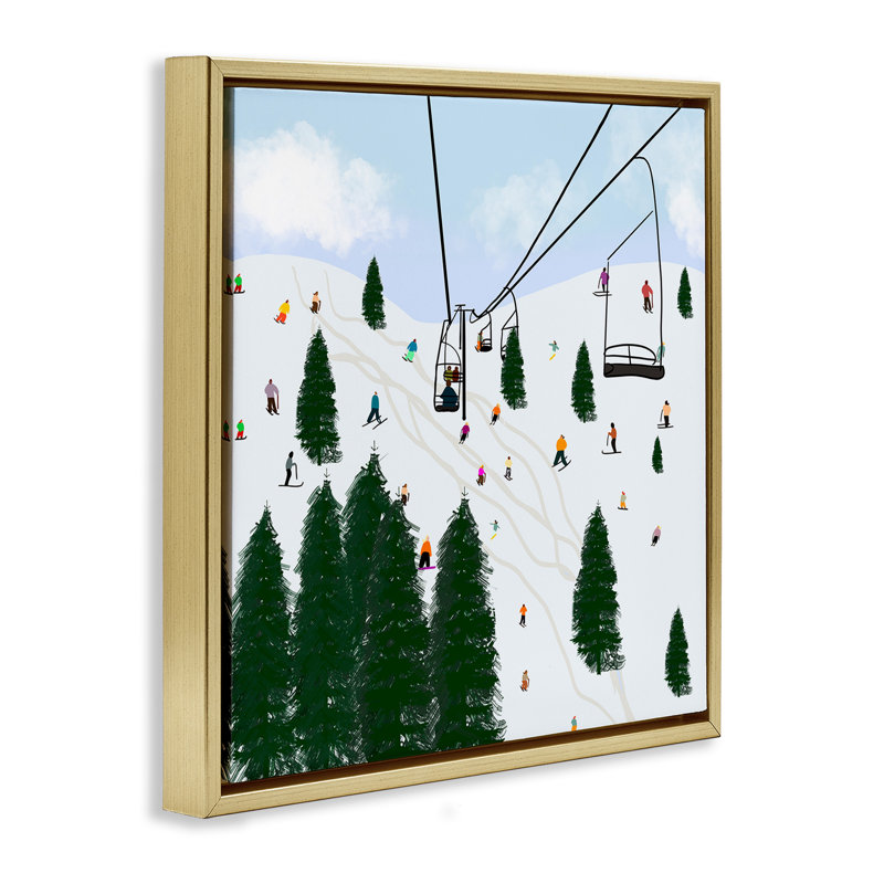 «Ski Lift Mountain Landscape», encadrée dorée sur toile par Ashley Singleton, Cadre flottant métallique doré