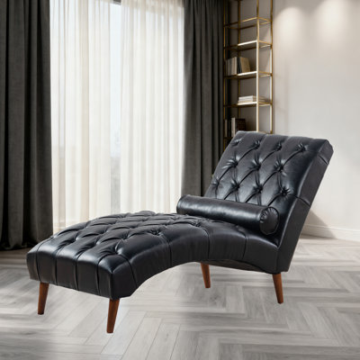 Tufted Upholstered Chaise Lounge with Rolled Pillow by Mercer41