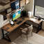Bureau brun en bois massif en forme de L-108678452-108678449