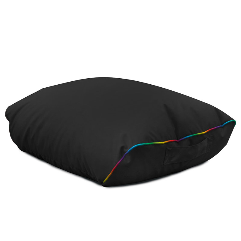 rucomfy Beanbags Black & LED Gamer Foot Stool Bean Bag Square Pouffe Outdoor Footstool Garden Foot Rest. Water Resistant Extra Seating 30 x 78 x 62cm