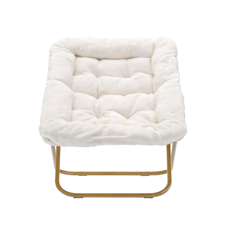Fauteuil surdimensionné pliable et rembourré avec structure en acier, Polyester blanc, Or