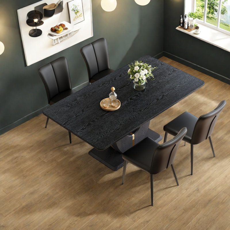 Ensemble de table de salle à manger moderne en bois noir avec chaises en polyuréthane pour la maison