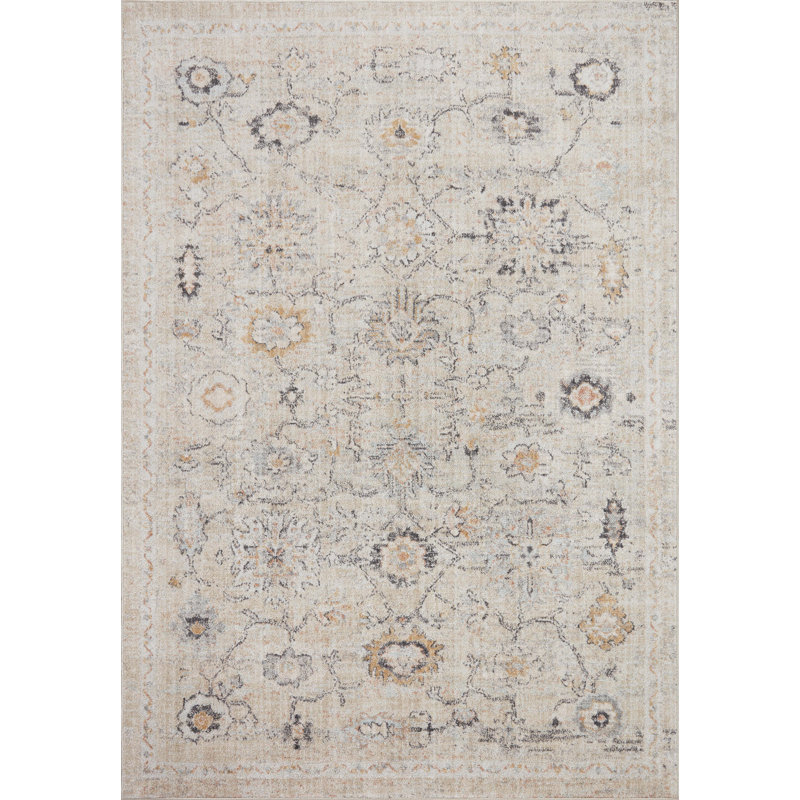 Monroe Oriental Machine Woven Polyester Area Rug in Gray/Ivory, Rectangle 6'7" x 9'3"