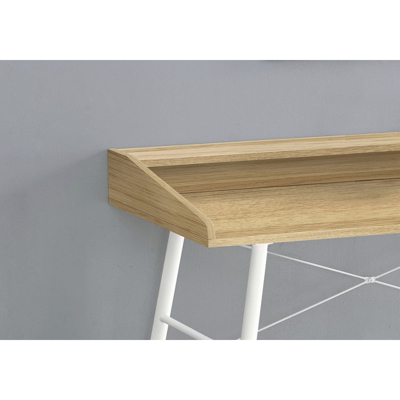 Bureau d'ordinateur, bureau personnel, ordinateur portable, tablettes de rangement, L 48 po, travail, stratifié naturel, métal blanc, contemporain, moderne