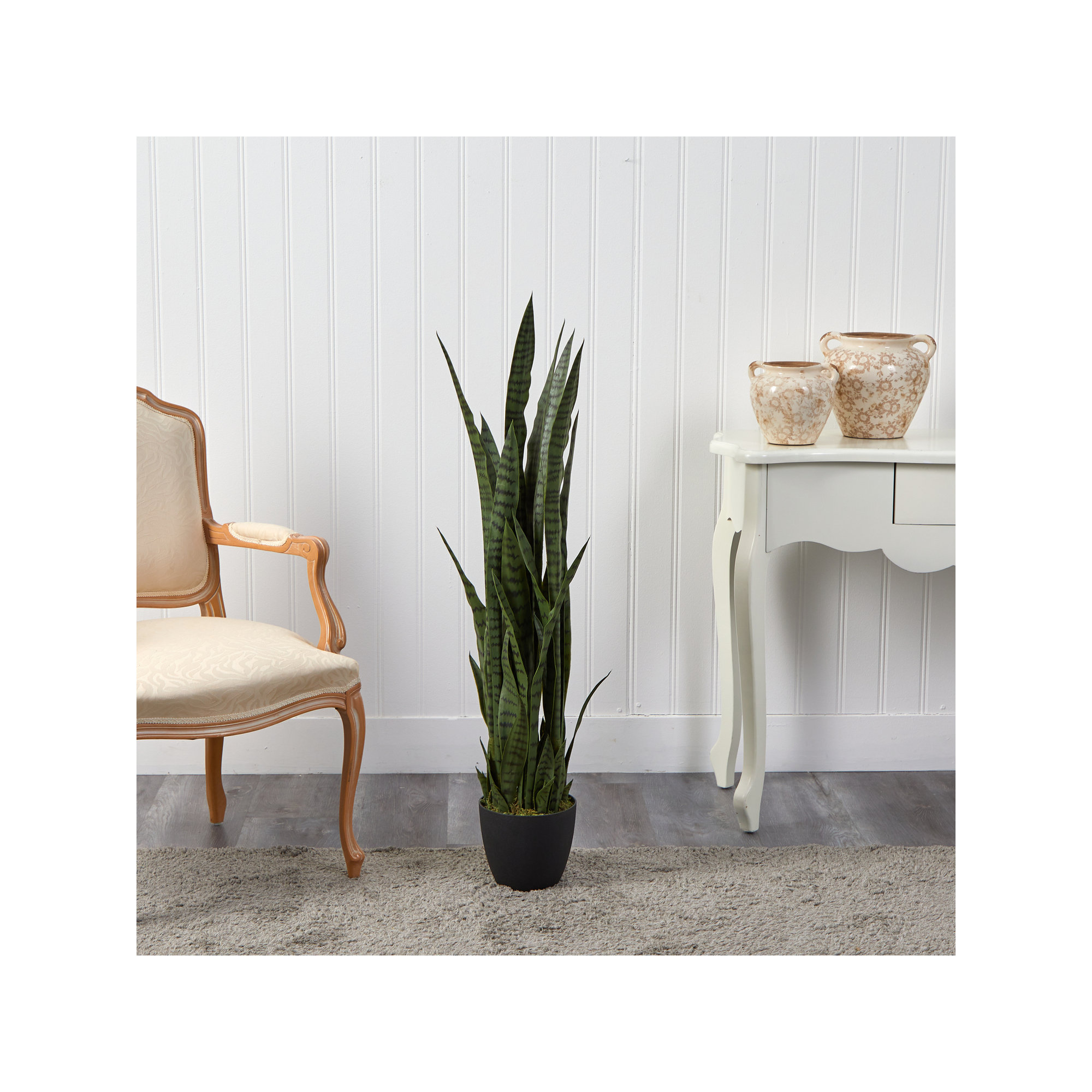 33" Artificial Snake Plant in Pot, 46" H x 9" W x 9" D, Green