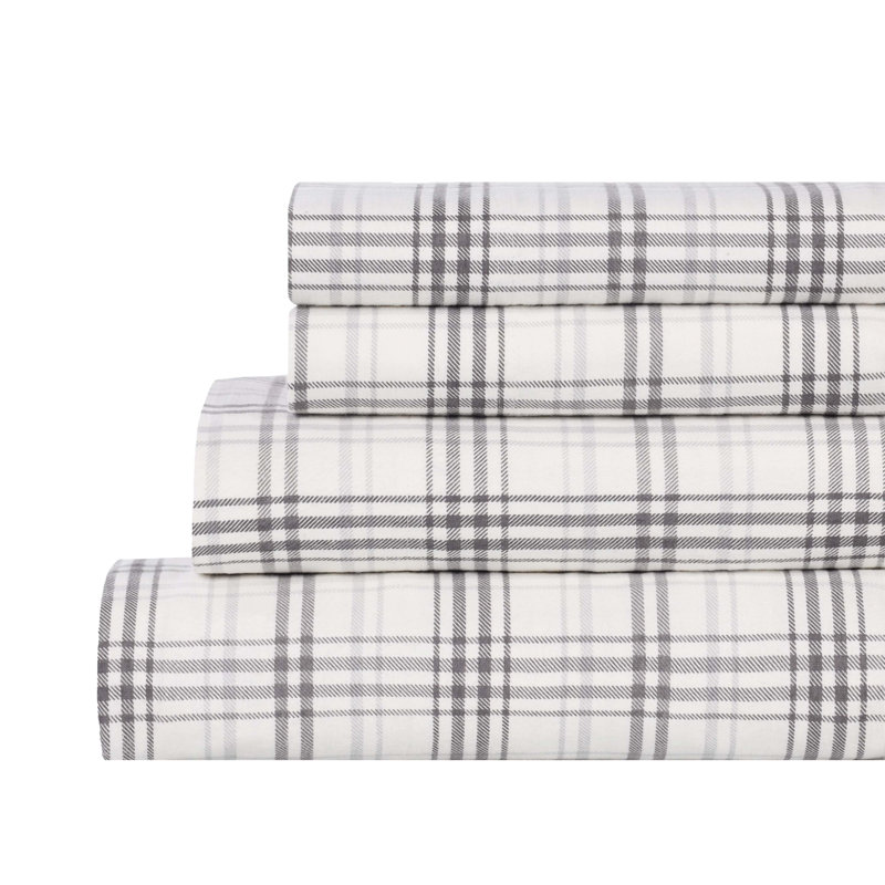 Ensemble de draps 100% flanelle Beldibi, Ensemble de draps pour lit simple TG avec deux art, Carreauté gris anthracite