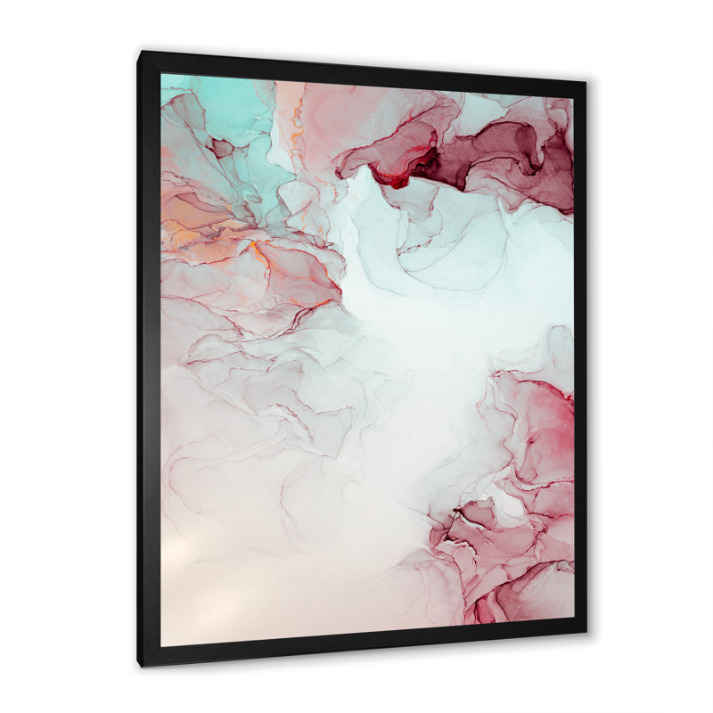 Marbre gris et rose, ondulations d'art II - reproduction d'art moderne sur toile, Toile avec cadre photo noir
