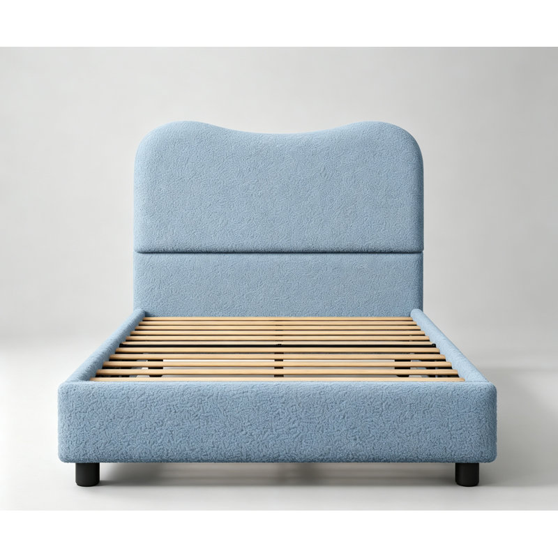 Cadre de lit simple / double / grand pour enfants avec tête de lit tapissier en velours, joli lit plateforme à profil bas pour filles et garçons