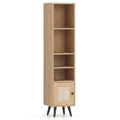 54'' H X 12'' W Slim Tall Rattan Storage Cabinet Boho Accent Bookshelf w/ Rattan Door 12-Position Adjustable Shelf