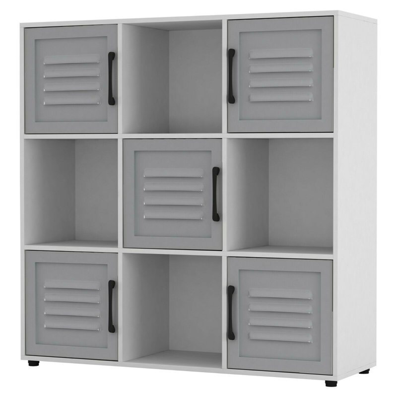 Bernward 90.5 cm H x 89 cm W Cube Bookcase, White/Grey