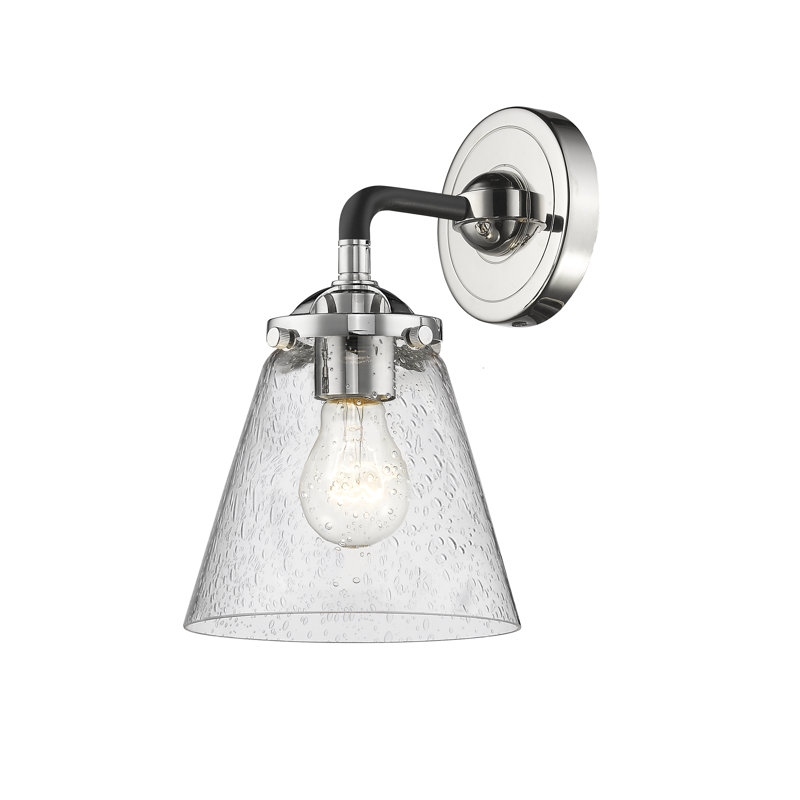 Applique murale à bras 1 lumière Karen, Boîtier blanc mat, Ampoule DEL 6 watts Vinage, Noir / nickel poli