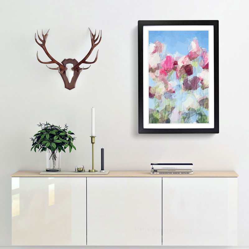 Pink & White Tulip Flowers in Abstract - Picture Frame Painting Print, Black, 76cm H x 50cm W x 2cm D