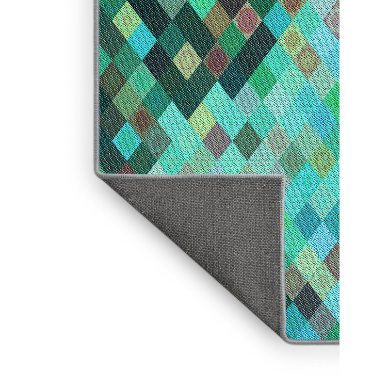 Tapis bleu sarcelle géométrique en laine, Rectangle 2 pi x 3 pi