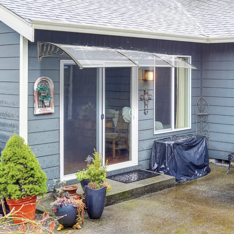 Door Wndow Awning Rain Cover Eaves, 10" H x 117" W x 38" D, Clear/Gray