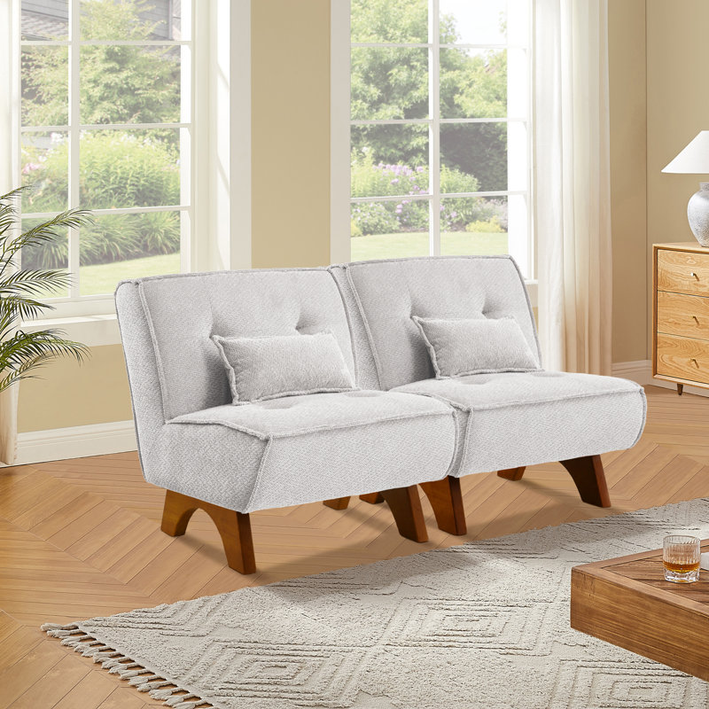 Kayala Armless Modular Upholstered Accent Lounge Chair with Pillow (Set of 2), Light Gray Boucle