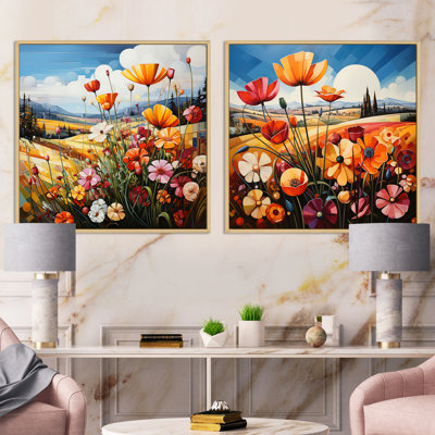Abstrait harmonie Blooms Field - Meadow Square, ensemble de 2 collages