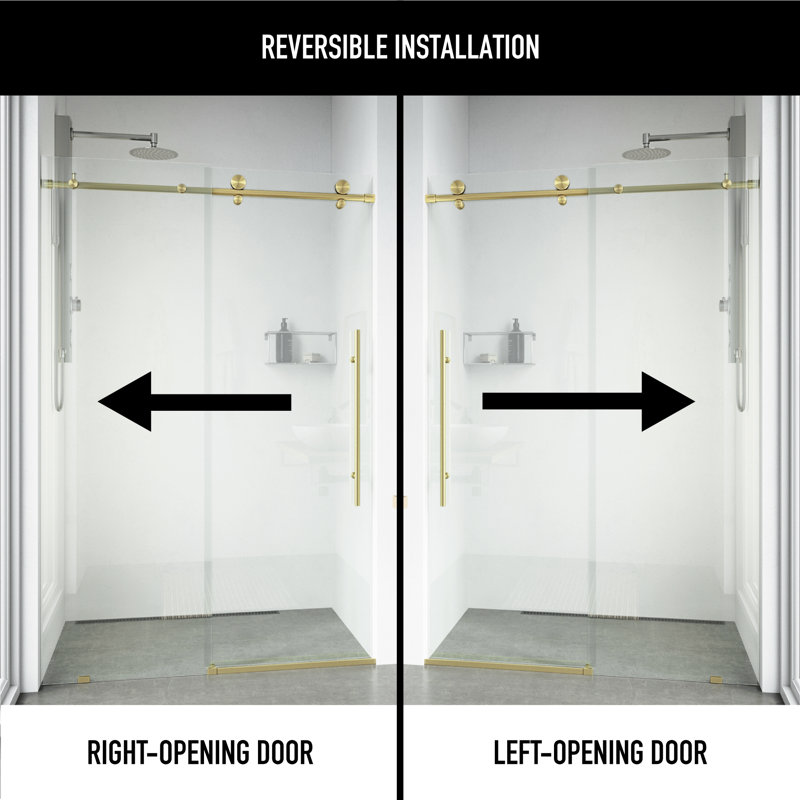 Elan E-Class 56-60" W x 76" H Sliding Frameless Shower Door with 3/8" Clear Glass, Matte Brushed Gold