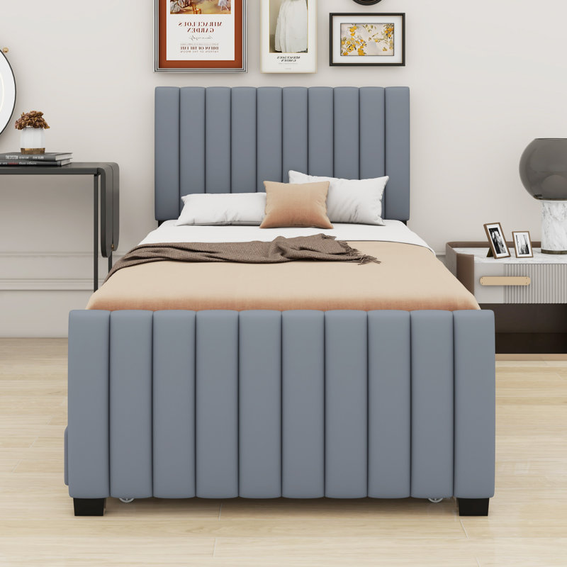Upholstered Platform Bed With Trundle, Gray