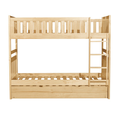 Twin Over Bunk Bed With Trundle, Natural Pine Finish, Transitional For Bedroom, Top Features, No Foundation, Maximizes Sleep Area To Bunk, Bedroom Addition , Over 6 Years