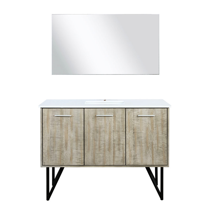 48 po Meuble-lavabo rustique pour salle de bain. Plateau en marbre et miroir 43 po. 20 D. Fermeture en douceur. Tiroirs d'armoire. To To 48 "To Scratches Stains