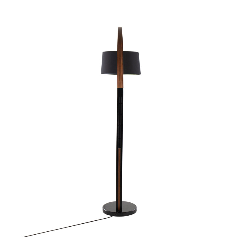 Lampe sur pied Noah Mid-Century moderne avec cadre en bois de noyer et base en marbre