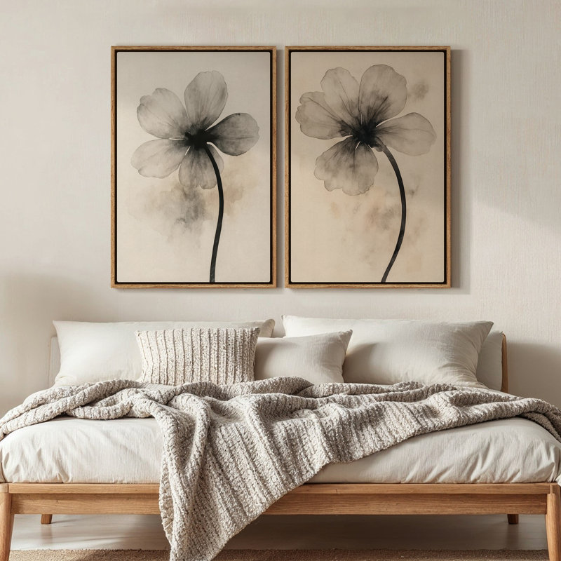 Art mural encadré sur toile - Neutres motifs floraux abstraits - 24 po x 36 po, H 24 po x l 16 po, Naturel