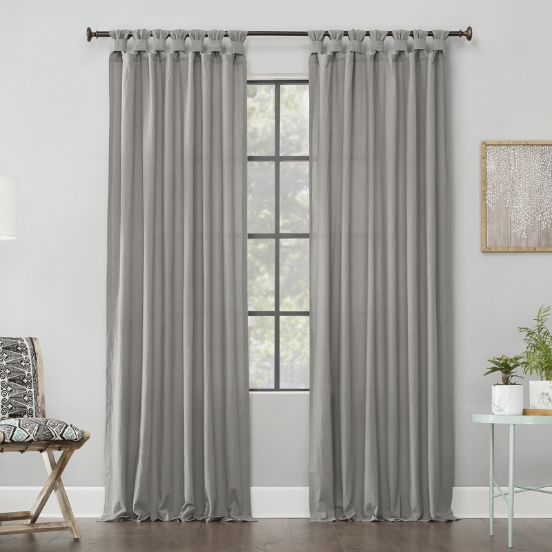 Archaeo Sarro Washed Cotton Semi-Sheer Tab Top Curtain Panel, 52" W x 95" L, Silver