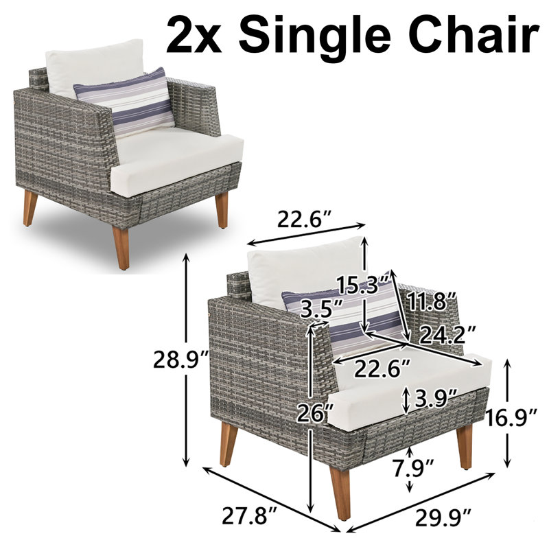 Ensemble de conversation en rotin 6 pièces avec 2 repose-pieds et table