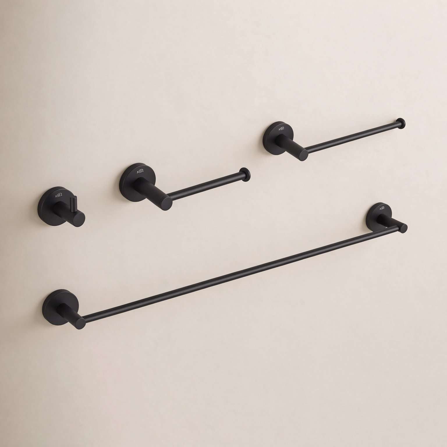 Circular 4-Piece Bathroom Hardware Set, Matte Black