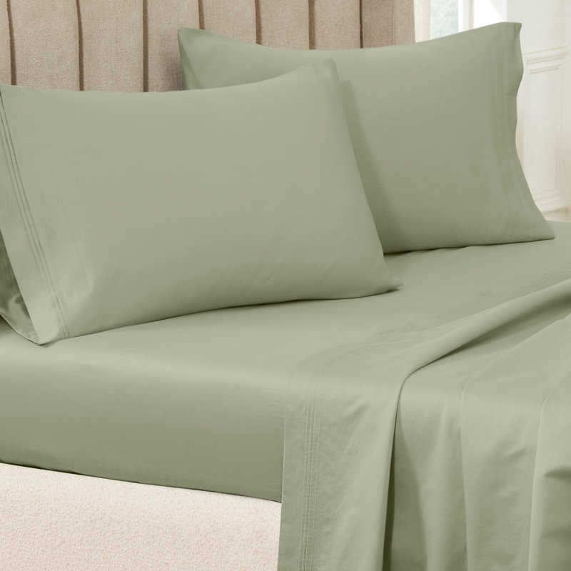 Ensemble de taies d'oreiller de couleur unie en coton égyptien certifié 650 fils Aldin, Très grand lit, Sauge