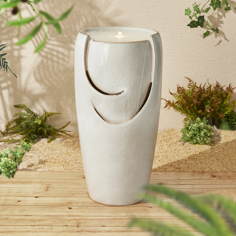 Sand Beige Ceramic Novelty Fountain with LED Light