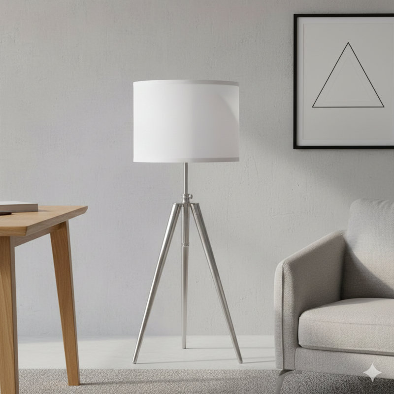 Lampe de table à trépied réglable en métal chromé / argenté 34,25 "- 29,25" Mid-Century