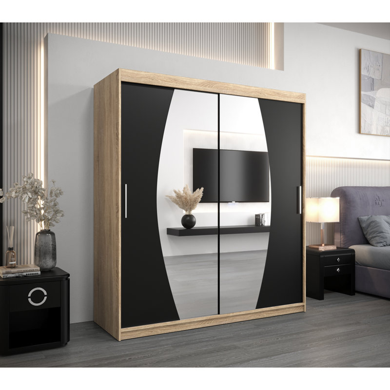 Daucourt 3 Door Sliding Wardrobe, 200cm H x 180cm W x 62cm D, Black Matt