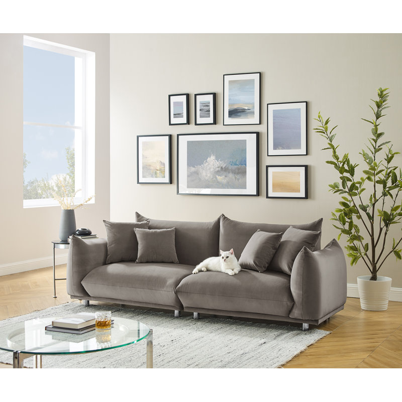 Arnya 225.8Cm Round Arms Sofa, Light Brown Velvet