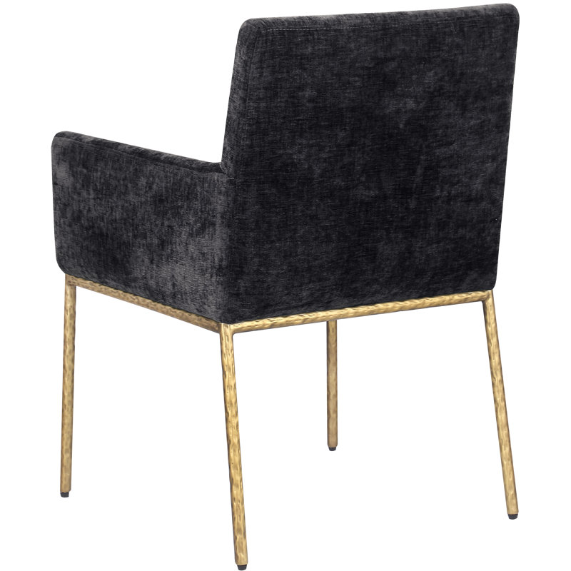 Khaliya Chenille Fabric Dining Chair, Brushed Brass, Black